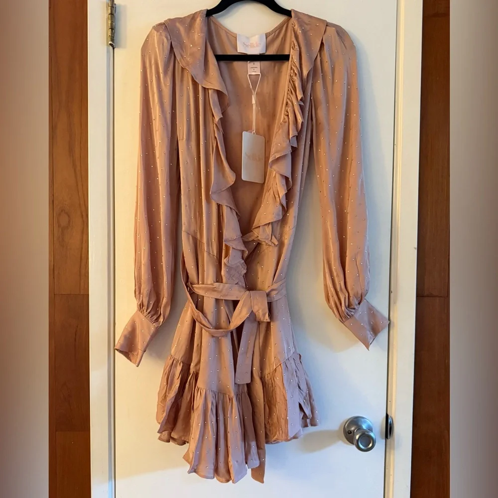 Selkie The Wrap Dress Pink in Sparkle Latte - Picture 9 of 10